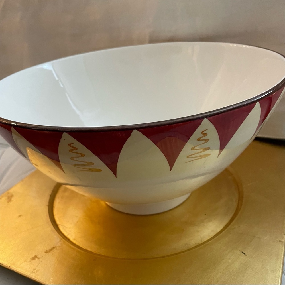 VTG Obrarte Portugal Large Ceramic Serving Bowl, MCM Lotus Style, 11.25"